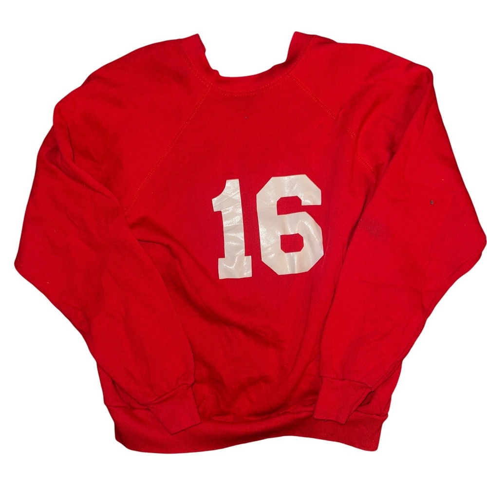 Vintage Red Patriots Baseball Graphic Sweatshirt Cut Neck Raglan Fleece - Picture 4 of 4